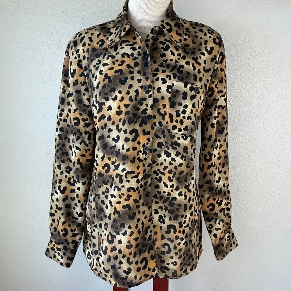 Vintage Rena Rowan Cheetah Button Down Shirt Size 8 EUC